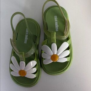 Mini Melissa Green Daisy Jelly Sandals with White Petals